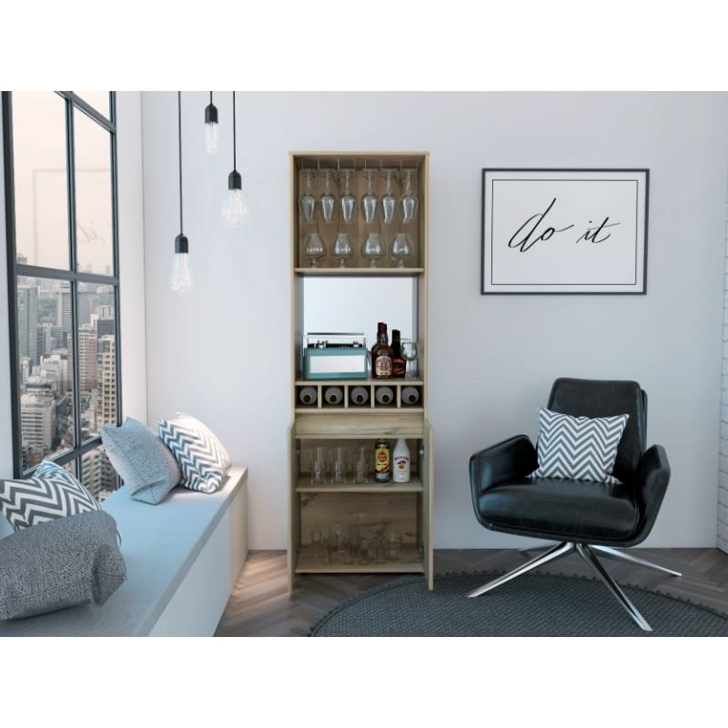 FM FURNITURE Redding Bar Cabinet Five Bottle Cubbies Engineered Wood Beige