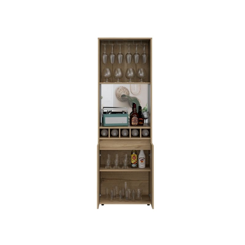 FM FURNITURE Redding Bar Cabinet Five Bottle Cubbies Engineered Wood Beige