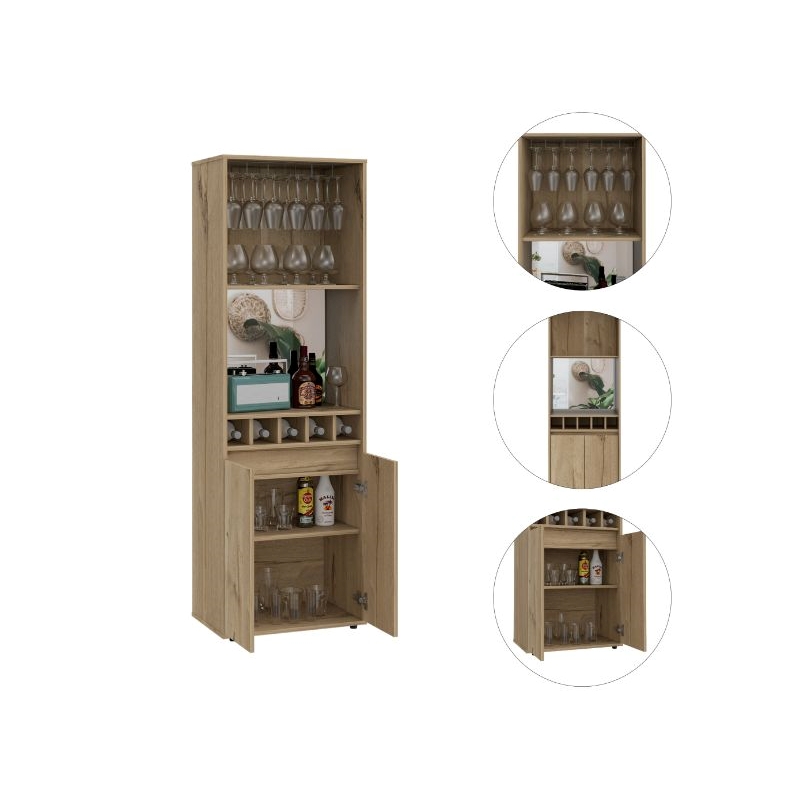 FM FURNITURE Redding Bar Cabinet Five Bottle Cubbies Engineered Wood Beige