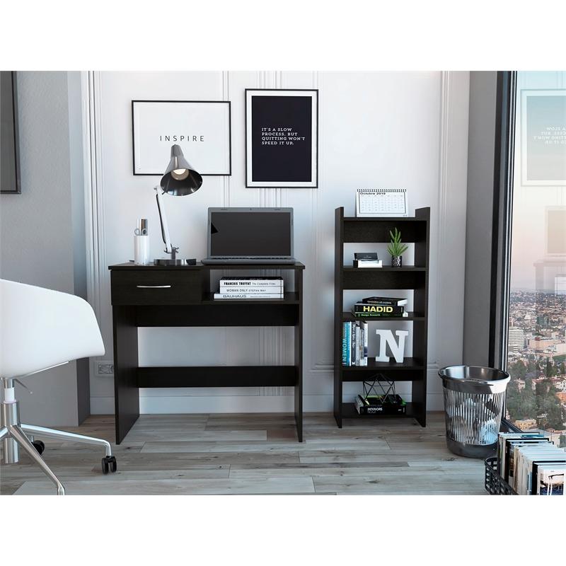 FM FURNITURE Plano Two Piece Home office Set Black Engineered Wood