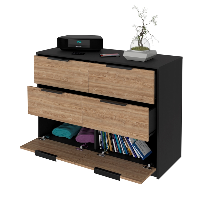 FM FURNITURE Marion Slide And Pull Dresser Four Drawers Engineered Wood Black