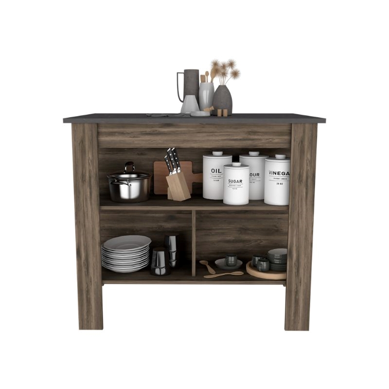 FM FURNITURE Brooklyn Kitchen Island with 3 Shelves Engineered Wood Brown