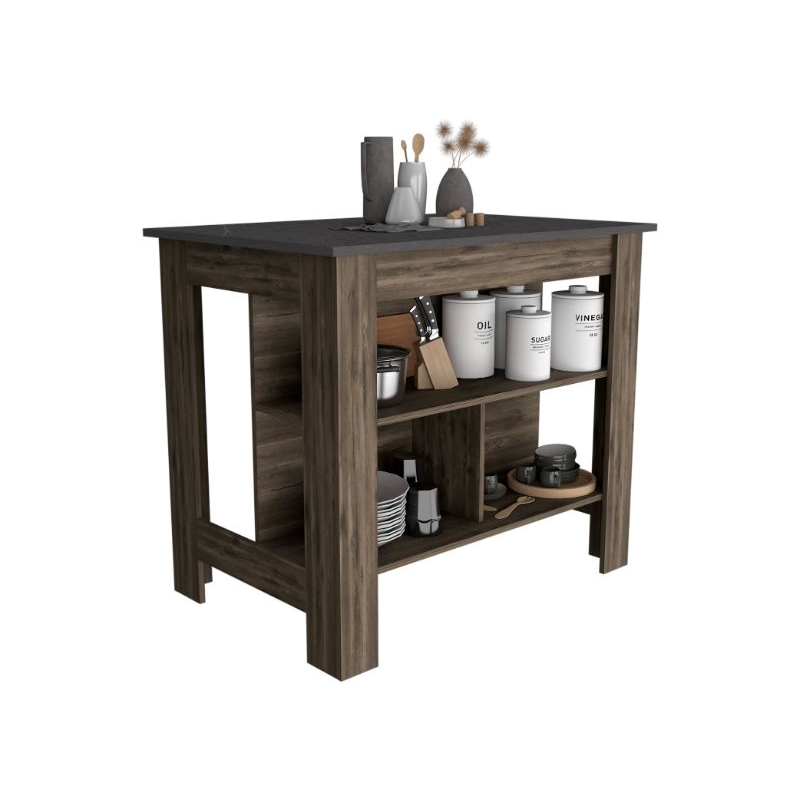 FM FURNITURE Brooklyn Kitchen Island with 3 Shelves Engineered Wood Brown