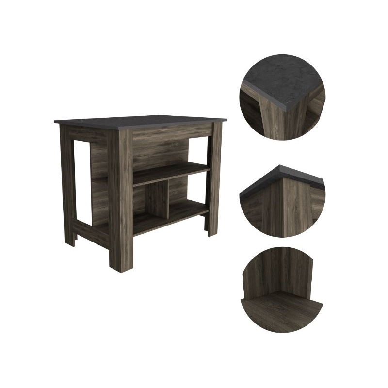 FM FURNITURE Brooklyn Kitchen Island with 3 Shelves Engineered Wood Brown