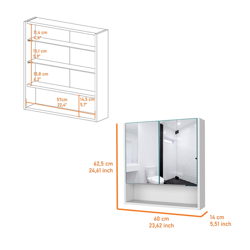 FM FURNITURE Ozark Engineered Wood Medicine Cabinet with Mirror in White