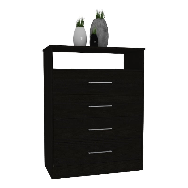 FM FURNITURE Athens 4-Drawer Modern Engineered Wood Dresser in Black