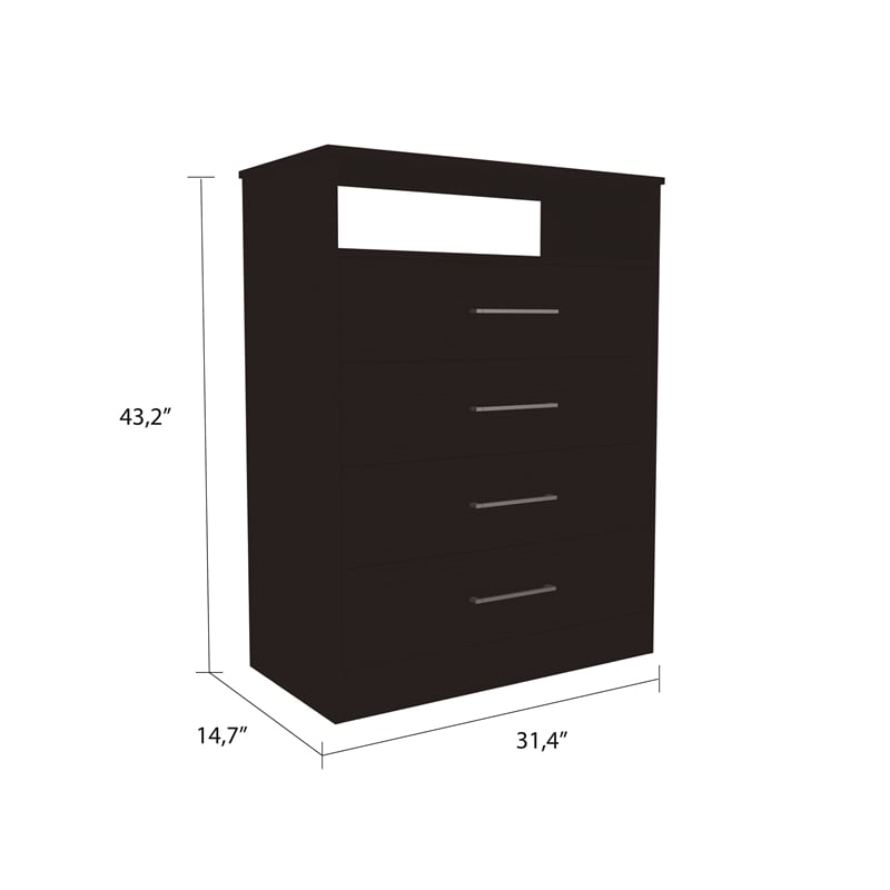 FM FURNITURE Athens 4-Drawer Modern Engineered Wood Dresser in Black