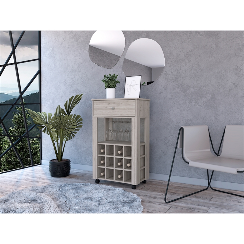 FM FURNITURE Ace Modern Engineered Wood Bar Cart with 4 Casters in Light Gray