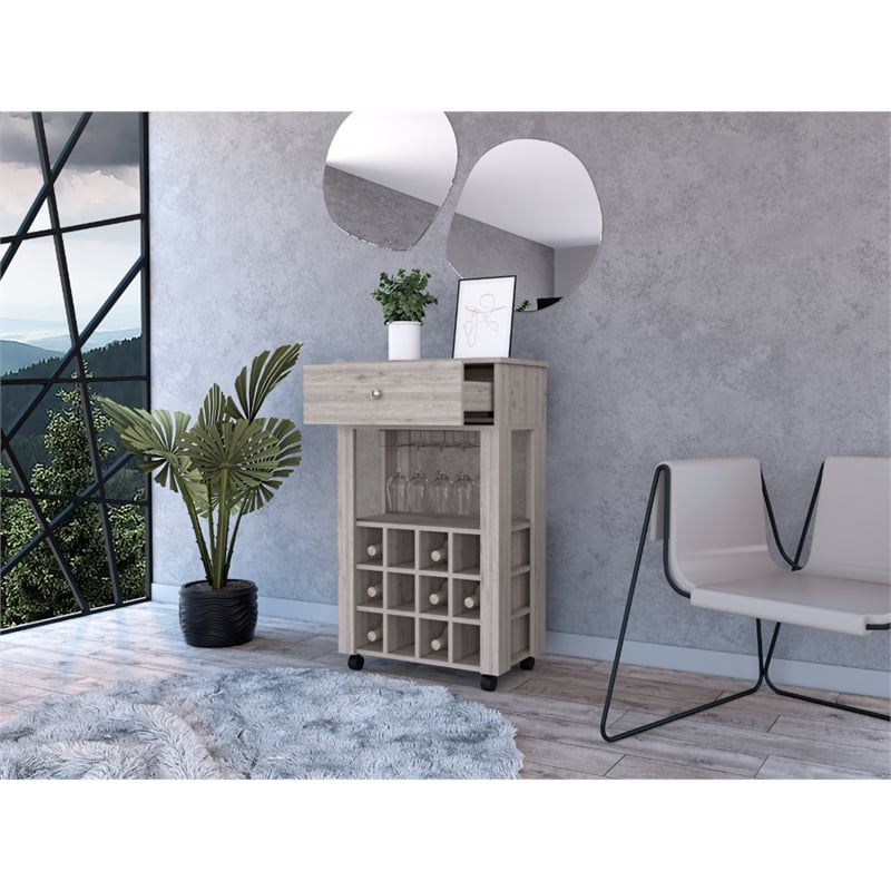 FM FURNITURE Ace Modern Engineered Wood Bar Cart with 4 Casters in Light Gray