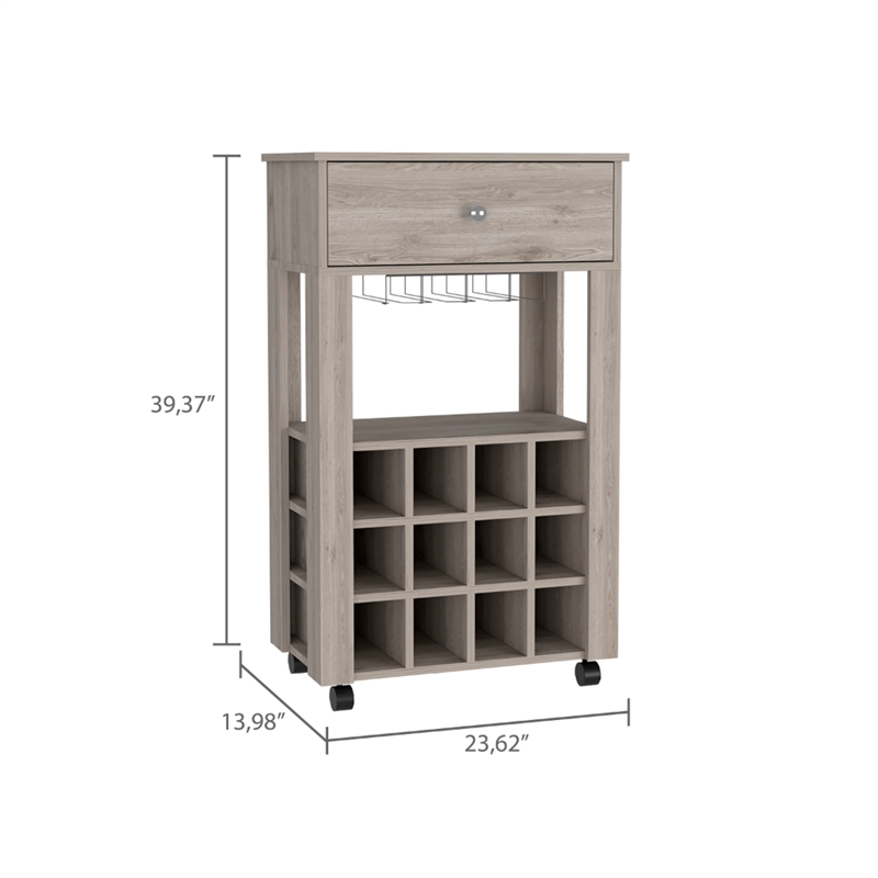 FM FURNITURE Ace Modern Engineered Wood Bar Cart with 4 Casters in Light Gray