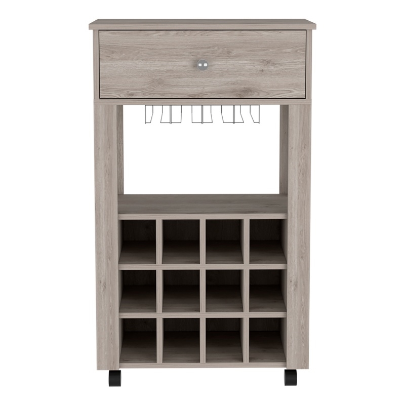 FM FURNITURE Ace Modern Engineered Wood Bar Cart with 4 Casters in Light Gray