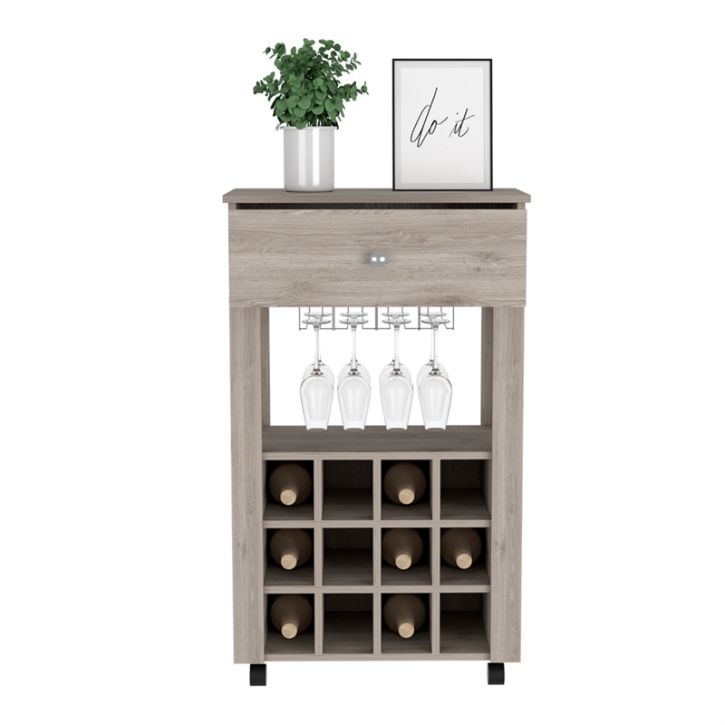 FM FURNITURE Ace Modern Engineered Wood Bar Cart with 4 Casters in Light Gray