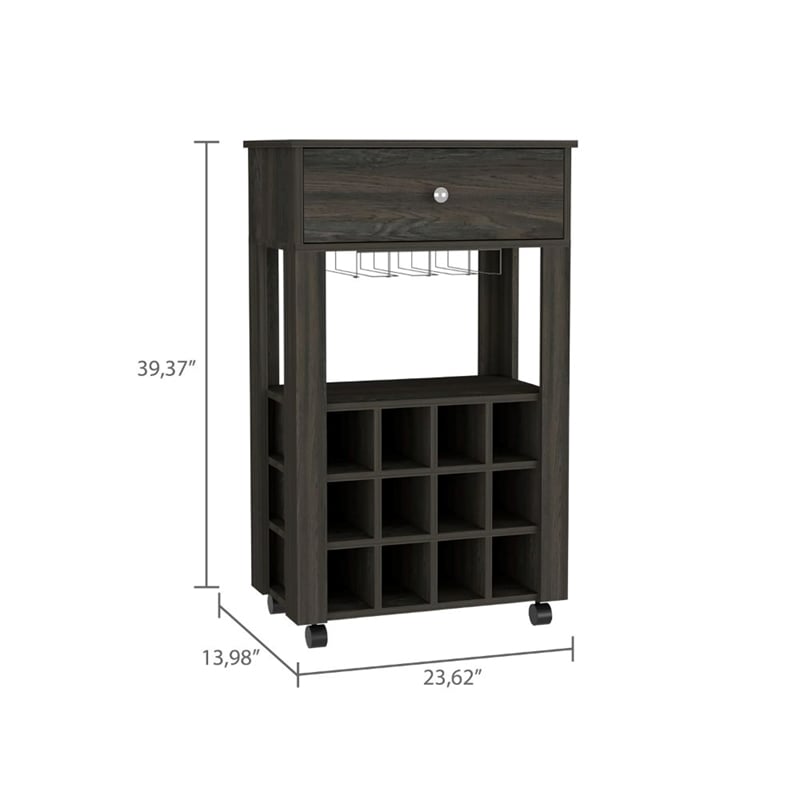 FM FURNITURE Ace Modern Engineered Wood Bar Cart with 4 Casters in Espresso