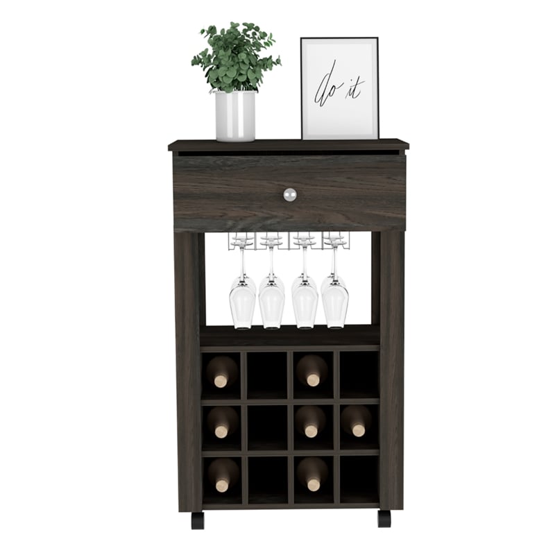 FM FURNITURE Ace Modern Engineered Wood Bar Cart with 4 Casters in Espresso