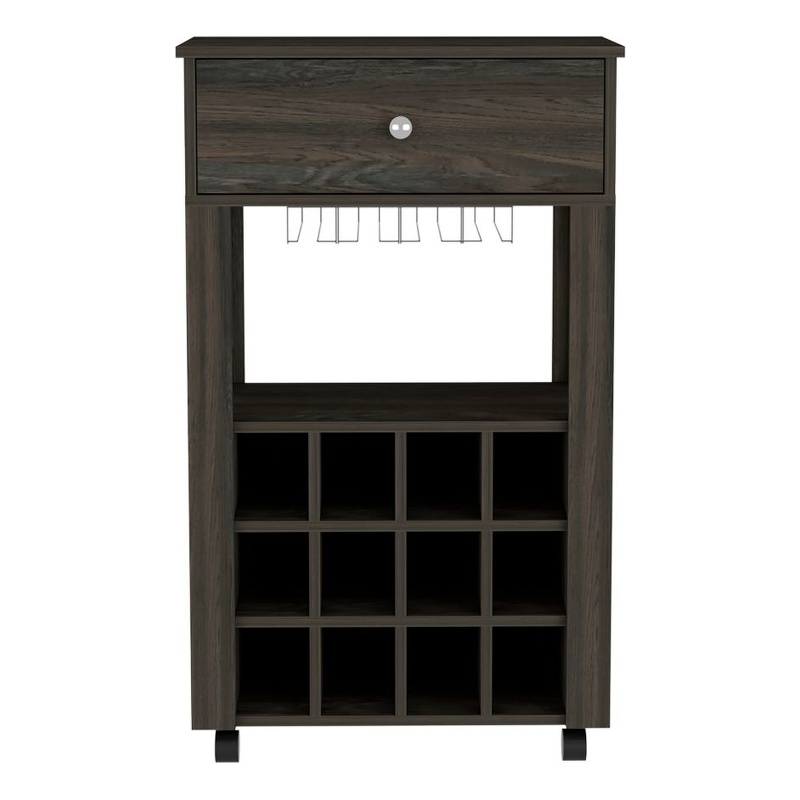 FM FURNITURE Ace Modern Engineered Wood Bar Cart with 4 Casters in Espresso