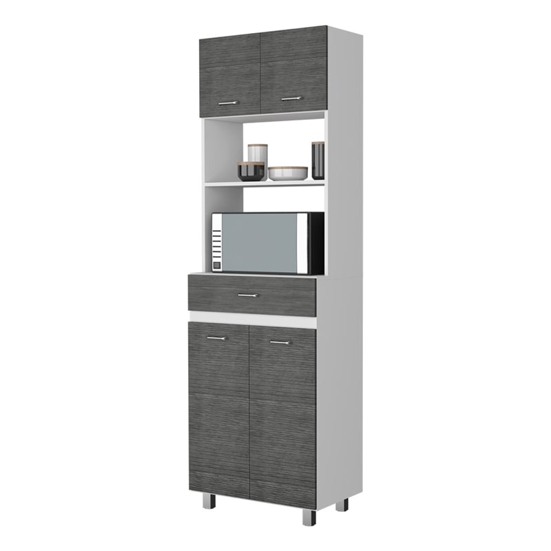 FM FURNITURE Auburn Engineered Wood Microwave Pantry Cabinet in Smokey Oak/White