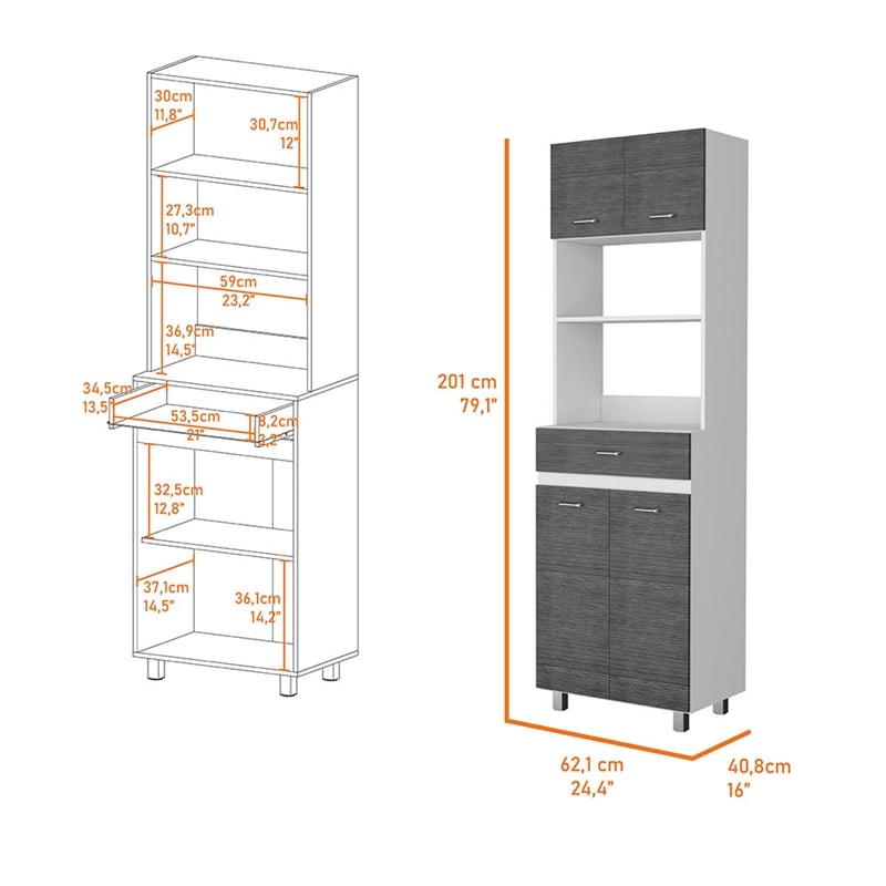FM FURNITURE Auburn Engineered Wood Microwave Pantry Cabinet in Smokey Oak/White