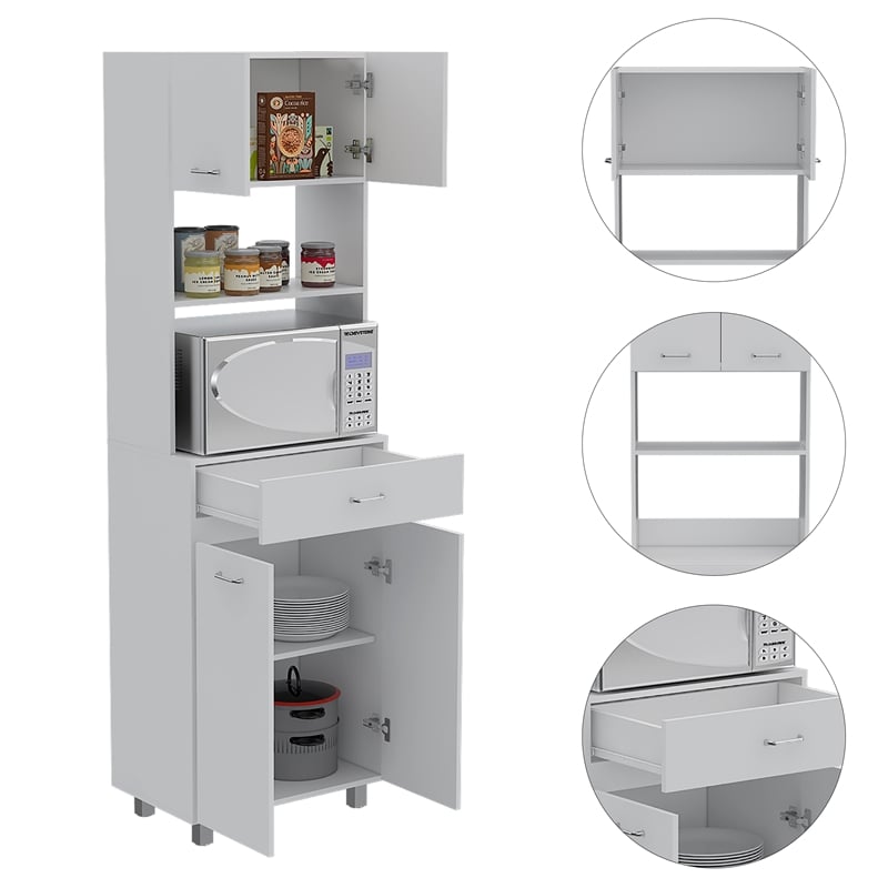 FM FURNITURE Auburn Engineered Wood Microwave Pantry Cabinet in White