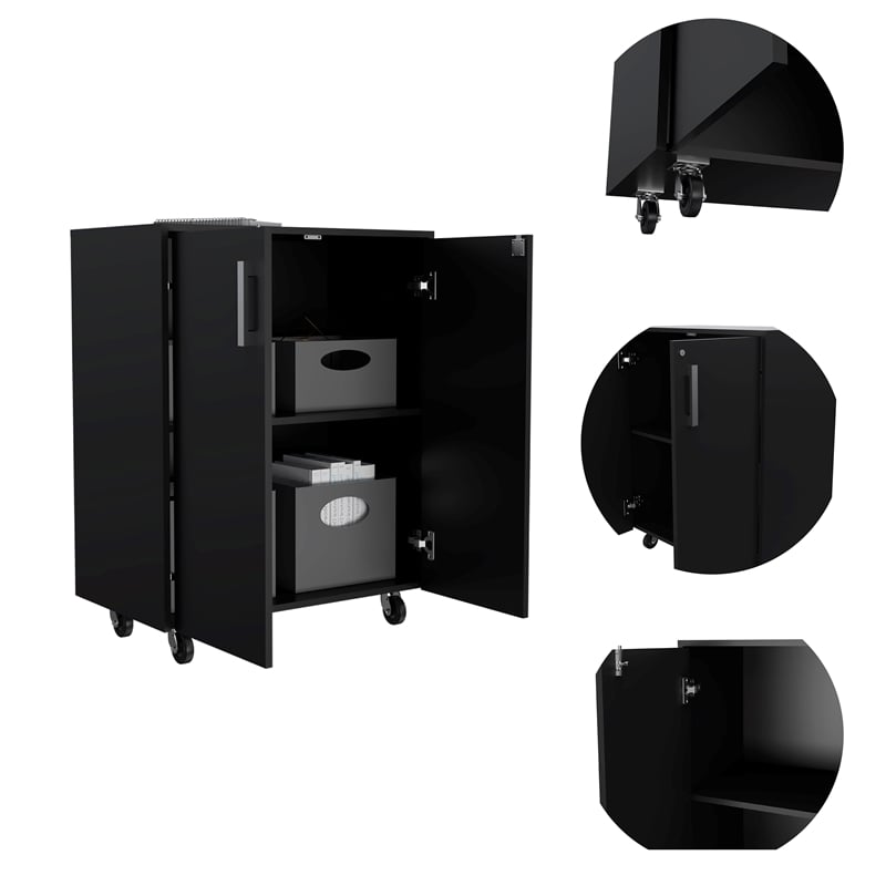 FM FURNITURE Lewis 2-Door Modern Engineered Wood Storage Cabinet in Black