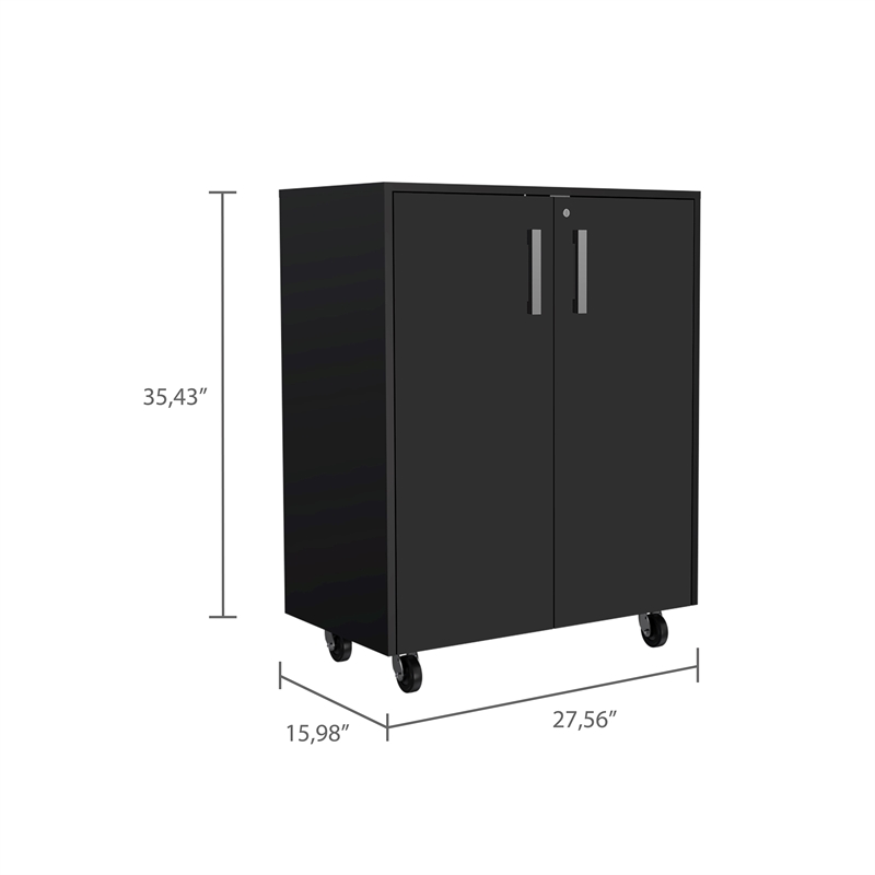 FM FURNITURE Lewis 2-Door Modern Engineered Wood Storage Cabinet in Black