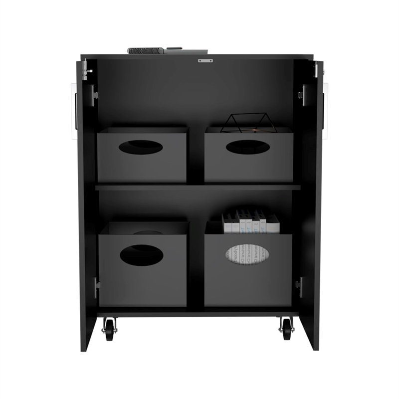 FM FURNITURE Lewis 2-Door Modern Engineered Wood Storage Cabinet in Black