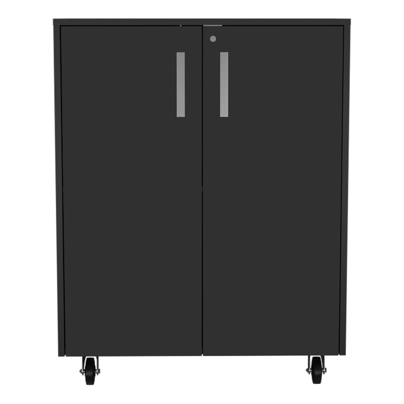 FM FURNITURE Lewis 2-Door Modern Engineered Wood Storage Cabinet in Black