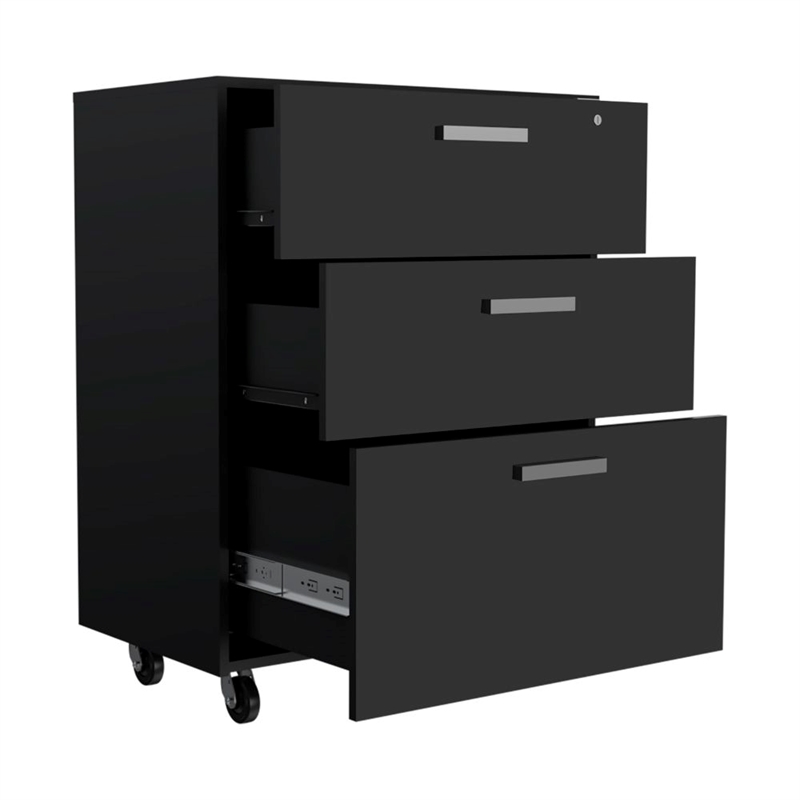 FM FURNITURE Penny 3-Drawer Modern Engineered Wood Storage Cabinet in Black