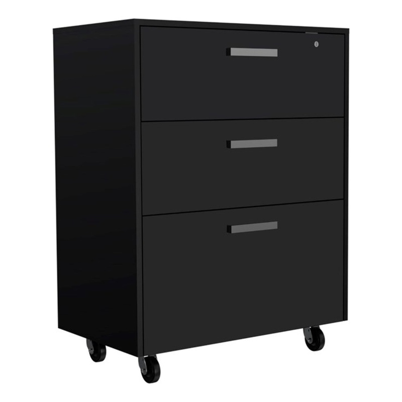 FM FURNITURE Penny 3-Drawer Modern Engineered Wood Storage Cabinet in Black