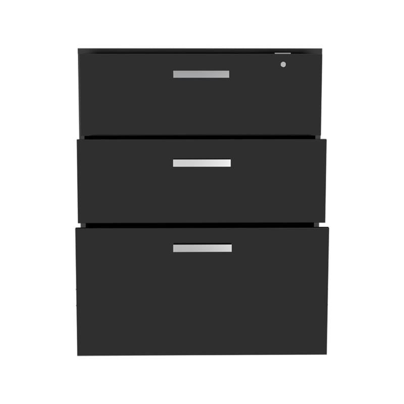 FM FURNITURE Penny 3-Drawer Modern Engineered Wood Storage Cabinet in Black