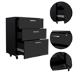 FM FURNITURE Penny 3-Drawer Modern Engineered Wood Storage Cabinet in Black