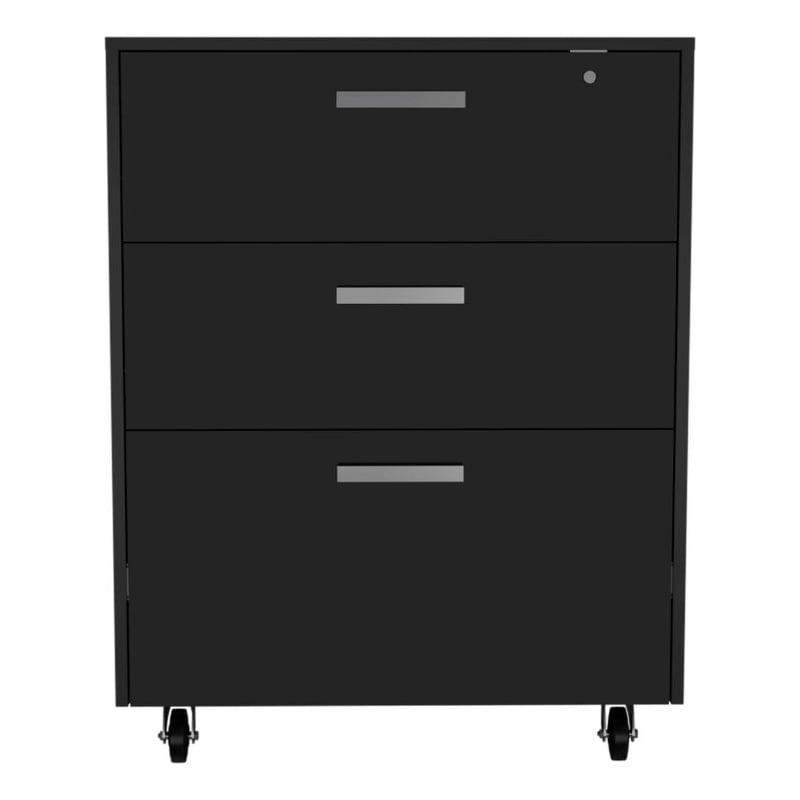 FM FURNITURE Penny 3-Drawer Modern Engineered Wood Storage Cabinet in Black