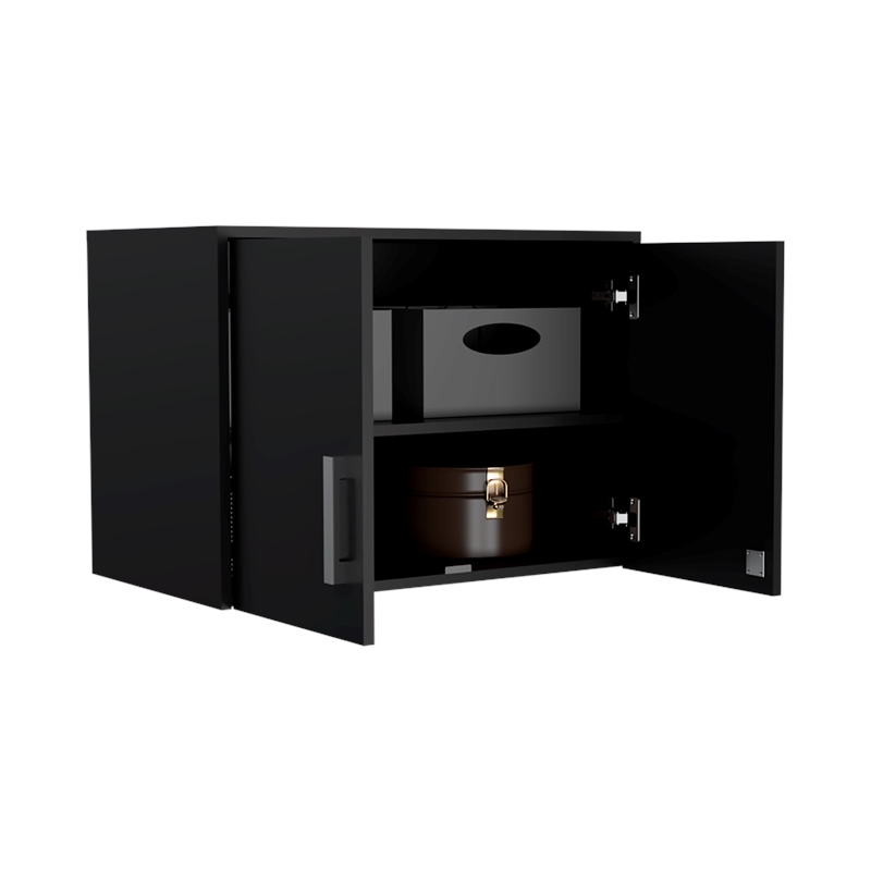 FM FURNITURE Penny 2-Door Modern Engineered Wood Storage Cabinet in Black
