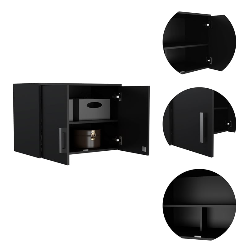 FM FURNITURE Penny 2-Door Modern Engineered Wood Storage Cabinet in Black