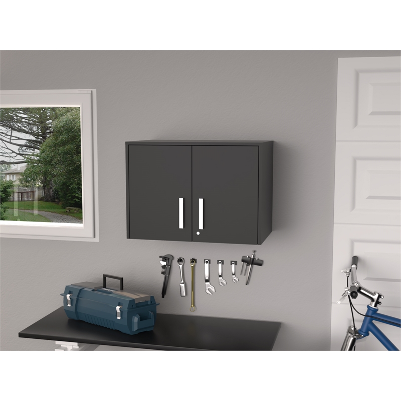 FM FURNITURE Penny 2-Door Modern Engineered Wood Storage Cabinet in Black