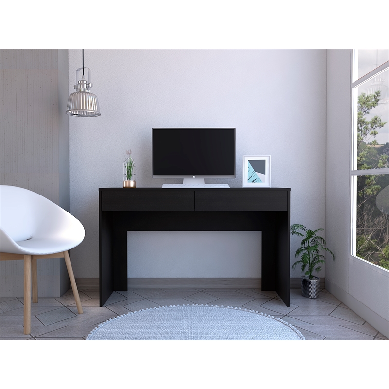 FM FURNITURE Tampa 2-Drawer Engineered Wood Writing Computer Desk in Black