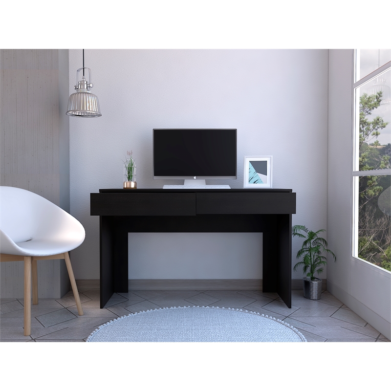 FM FURNITURE Tampa 2-Drawer Engineered Wood Writing Computer Desk in Black