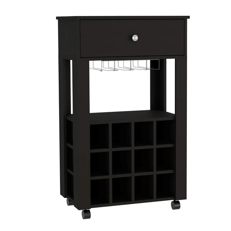 FM FURNITURE Ace Bar Cart with Casters Engineered Wood Black