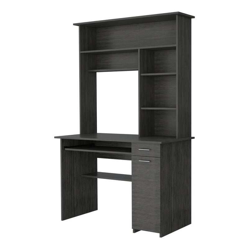 FM FURNITURE Weston Two Computer Desk with Hutch Engineered Wood Smokey Oak