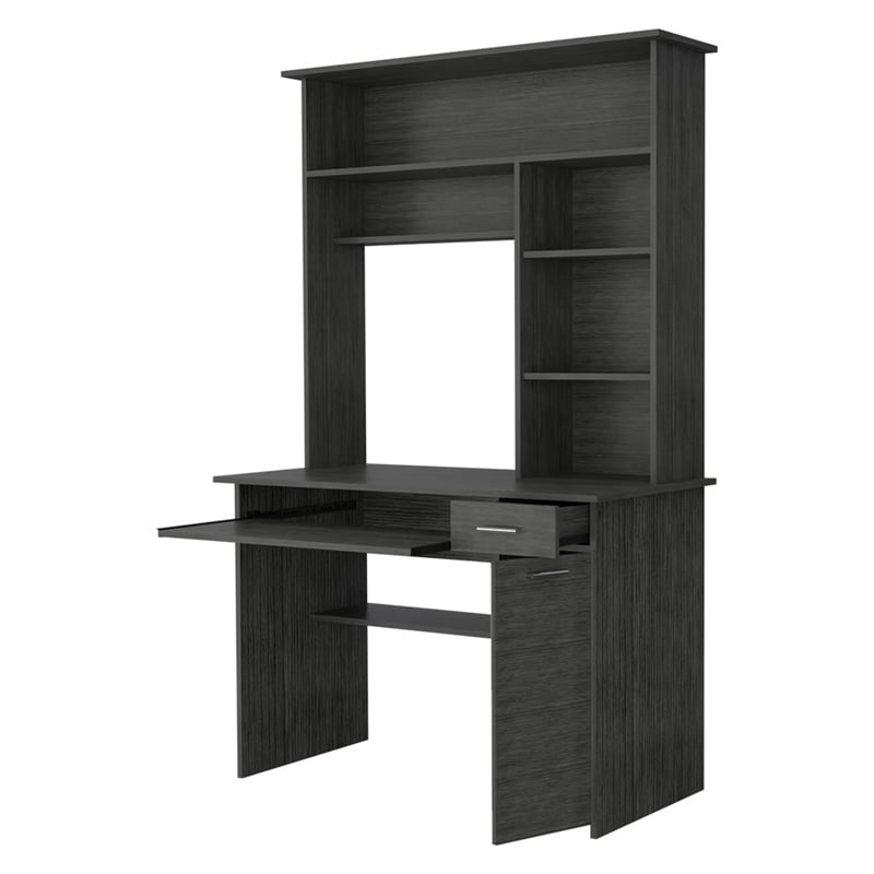 FM FURNITURE Weston Two Computer Desk with Hutch Engineered Wood Smokey Oak