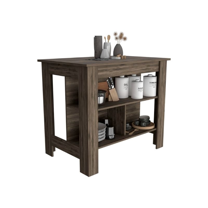 FM FURNITURE Brooklyn 3-Shelf Modern Engineered Wood Kitchen Island in Brown