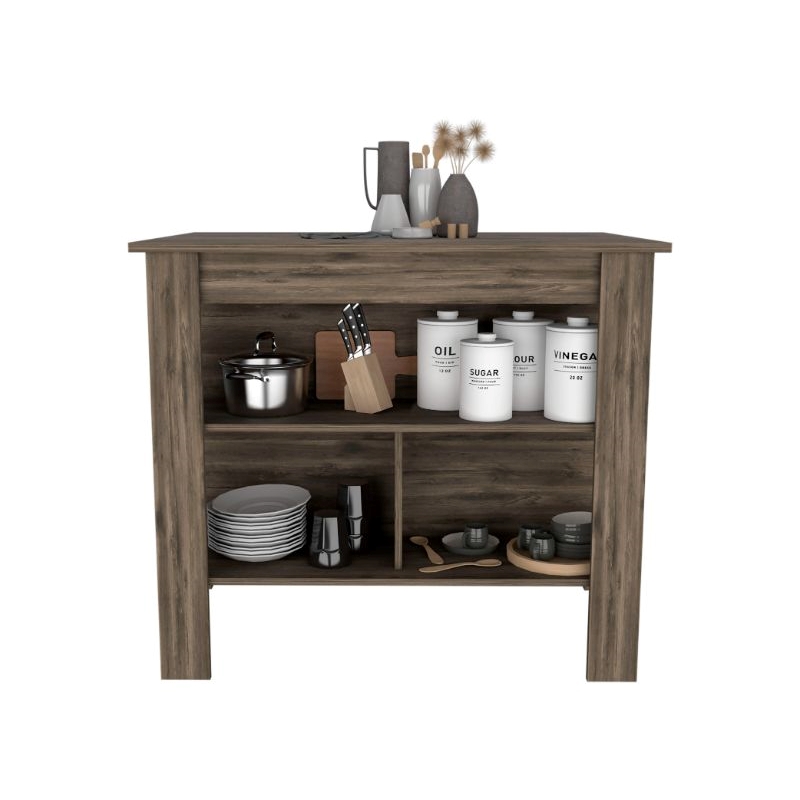 FM FURNITURE Brooklyn 3-Shelf Modern Engineered Wood Kitchen Island in Brown
