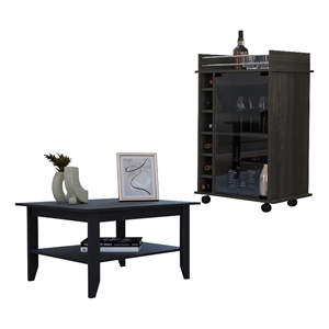 FM FURNITURE Britannica 2-Piece Engineered Wood Living Room Set in Black