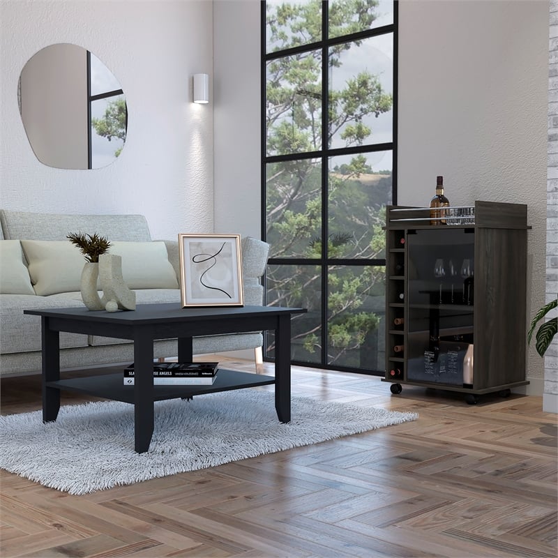 FM FURNITURE Britannica 2-Piece Engineered Wood Living Room Set in Black