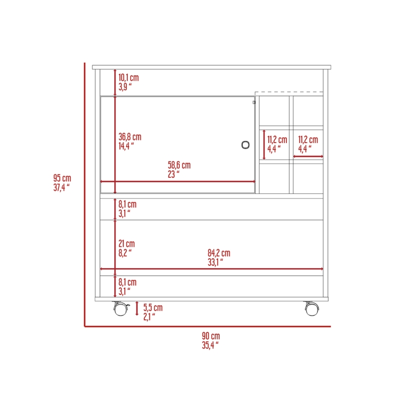 FM FURNITURE Texas 1-Shelf Modern Engineered Wood Bar Cart in Light Oak/White