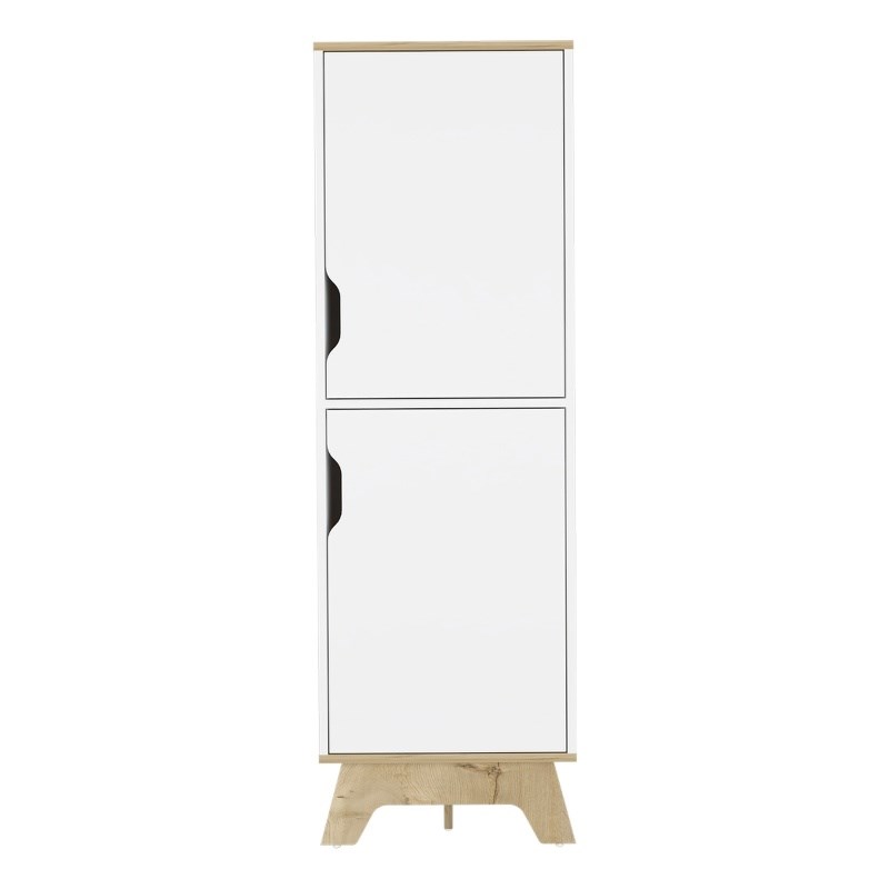 FM FURNITURE British 2-Door Modern Engineered Wood Single Pantry in White/Oak