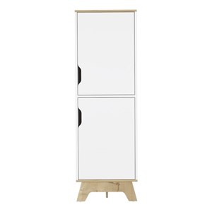 FM FURNITURE British 2-Door Modern Engineered Wood Single Pantry in White/Oak