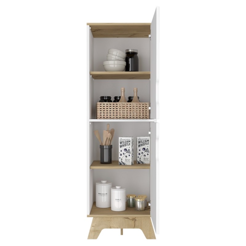 FM FURNITURE British 2-Door Modern Engineered Wood Single Pantry in White/Oak