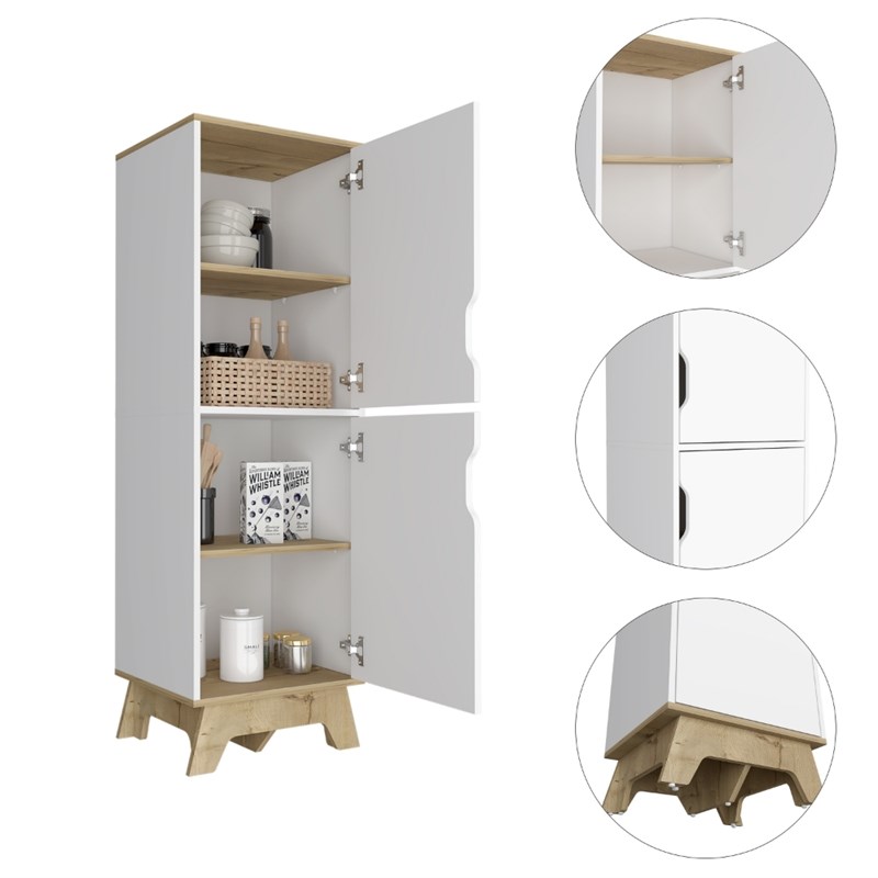 FM FURNITURE British 2-Door Modern Engineered Wood Single Pantry in White/Oak