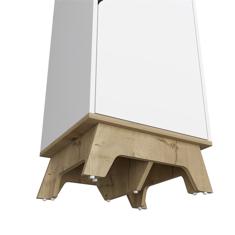 FM FURNITURE British 2-Door Modern Engineered Wood Single Pantry in White/Oak