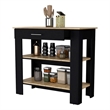 FM FURNITURE Brooklyn 2-Shelf Modern Engineered Wood Kitchen Island in Black/Oak